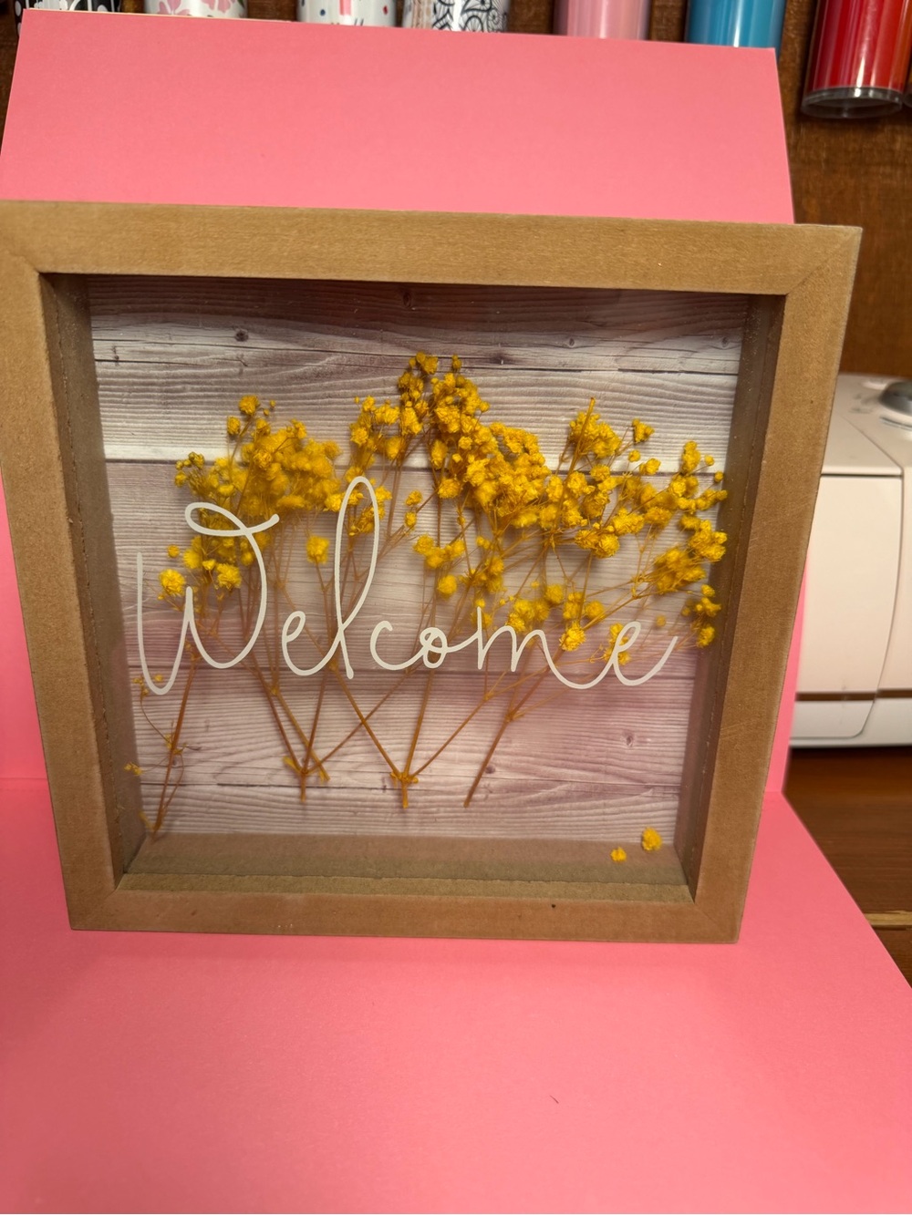 Welcome Framed Wall Art with Yellow Floral Accent